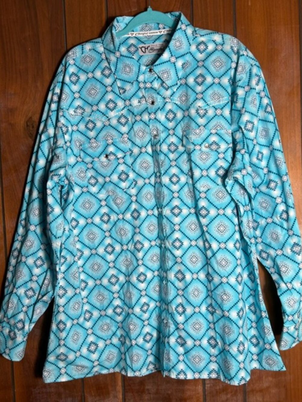 Cowgirl Hardware Western Button Down Womens Sz XXL Tourquoise Diamond Aztec NWT